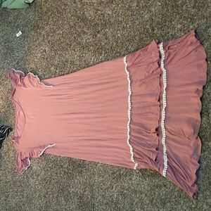 blush pink midi dress with white boho fringe